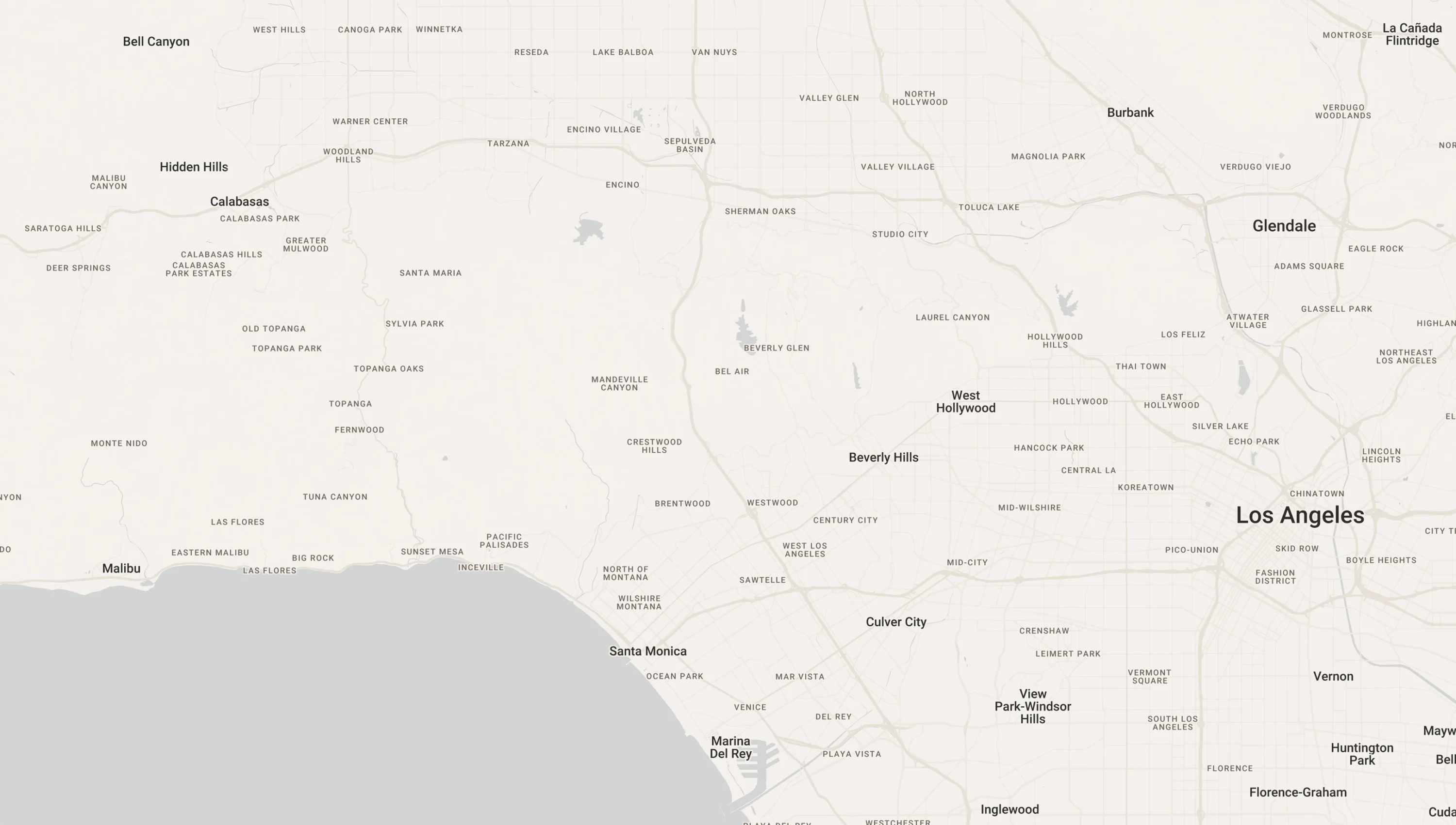 Stylized map of Greater Los Angeles